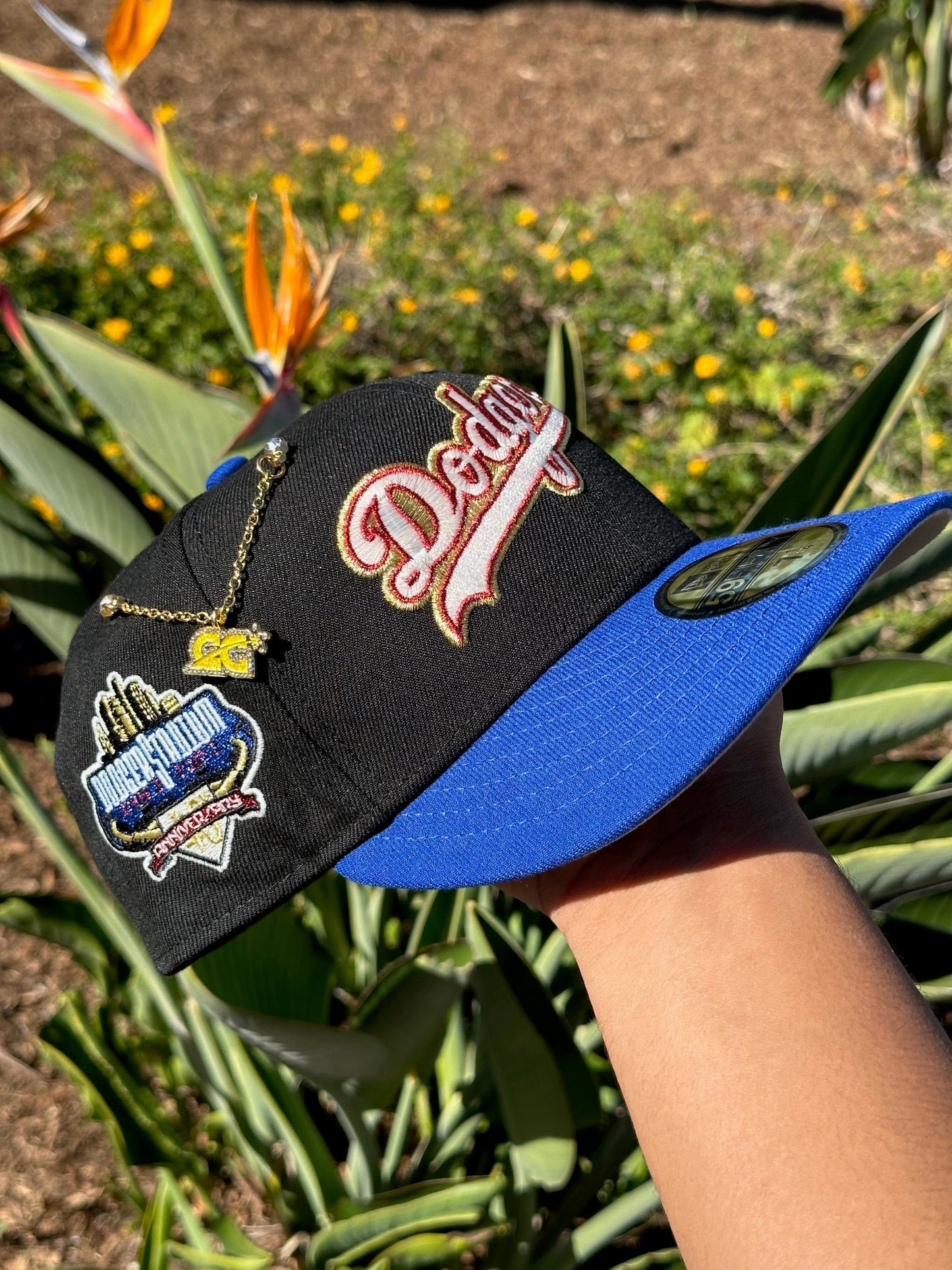 NEW ERA EXCLUSIVE 59FIFTY BLACK/BLUE LOS ANGELES DODGERS SCRIPT W/ 40TH ANNIVERSARY SIDE PATCH