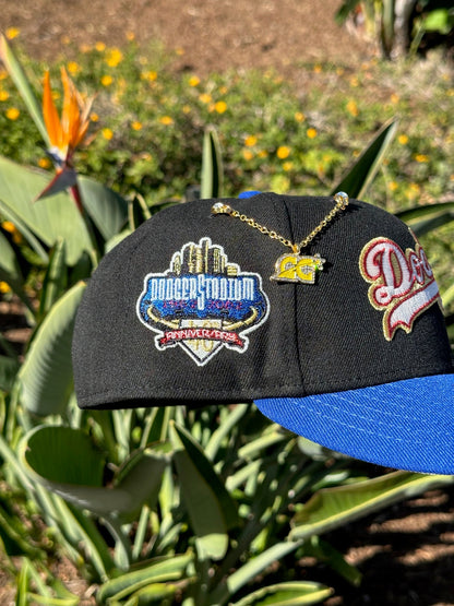 NEW ERA EXCLUSIVE 59FIFTY BLACK/BLUE LOS ANGELES DODGERS SCRIPT W/ 40TH ANNIVERSARY SIDE PATCH