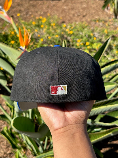 NEW ERA EXCLUSIVE 59FIFTY BLACK/BLUE LOS ANGELES DODGERS SCRIPT W/ 40TH ANNIVERSARY SIDE PATCH