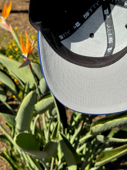 NEW ERA EXCLUSIVE 59FIFTY BLACK/BLUE LOS ANGELES DODGERS SCRIPT W/ 40TH ANNIVERSARY SIDE PATCH