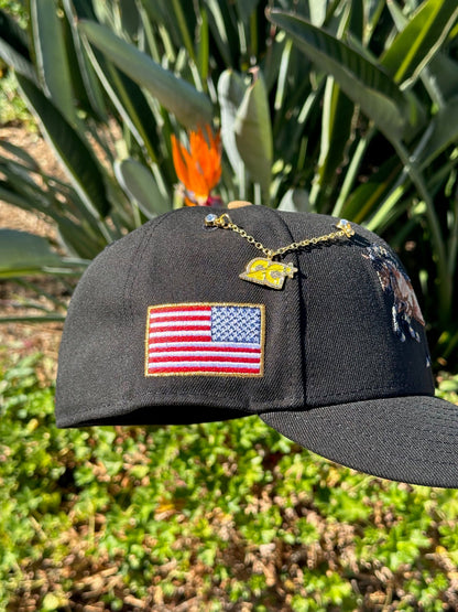 NEW ERA EXCLUSIVE 59FIFTY BLACK "STALLION" W/ AMERICAN FLAG SIDE PATCH