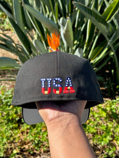 NEW ERA EXCLUSIVE 59FIFTY BLACK "STALLION" W/ AMERICAN FLAG SIDE PATCH