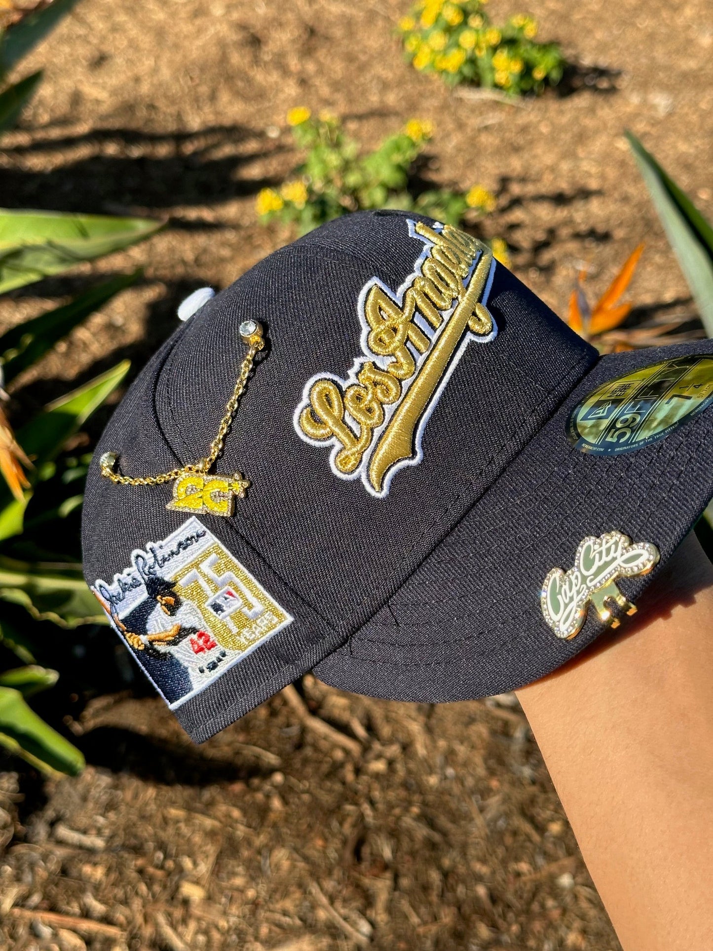 NEW ERA EXCLUSIVE 59FIFTY NAVY LOS ANGELES DODGERS SCRIPT W/ "JACKIE ROBINSON" SIDE PATCH