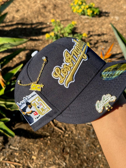 NEW ERA EXCLUSIVE 59FIFTY NAVY LOS ANGELES DODGERS SCRIPT W/ "JACKIE ROBINSON" SIDE PATCH