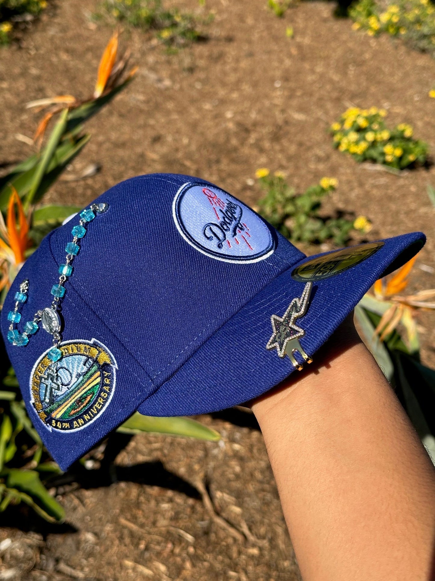 NEW ERA EXCLUSIVE 59FIFTY BLUE LOS ANGELES DODGERS W/ 50TH ANNIVERSARY SIDE PATCH