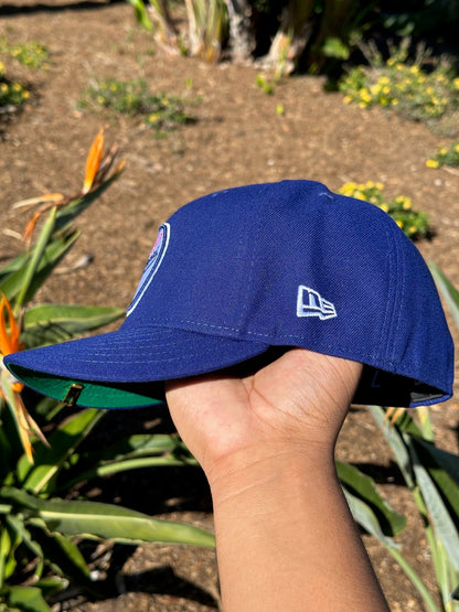 NEW ERA EXCLUSIVE 59FIFTY BLUE LOS ANGELES DODGERS W/ 50TH ANNIVERSARY SIDE PATCH
