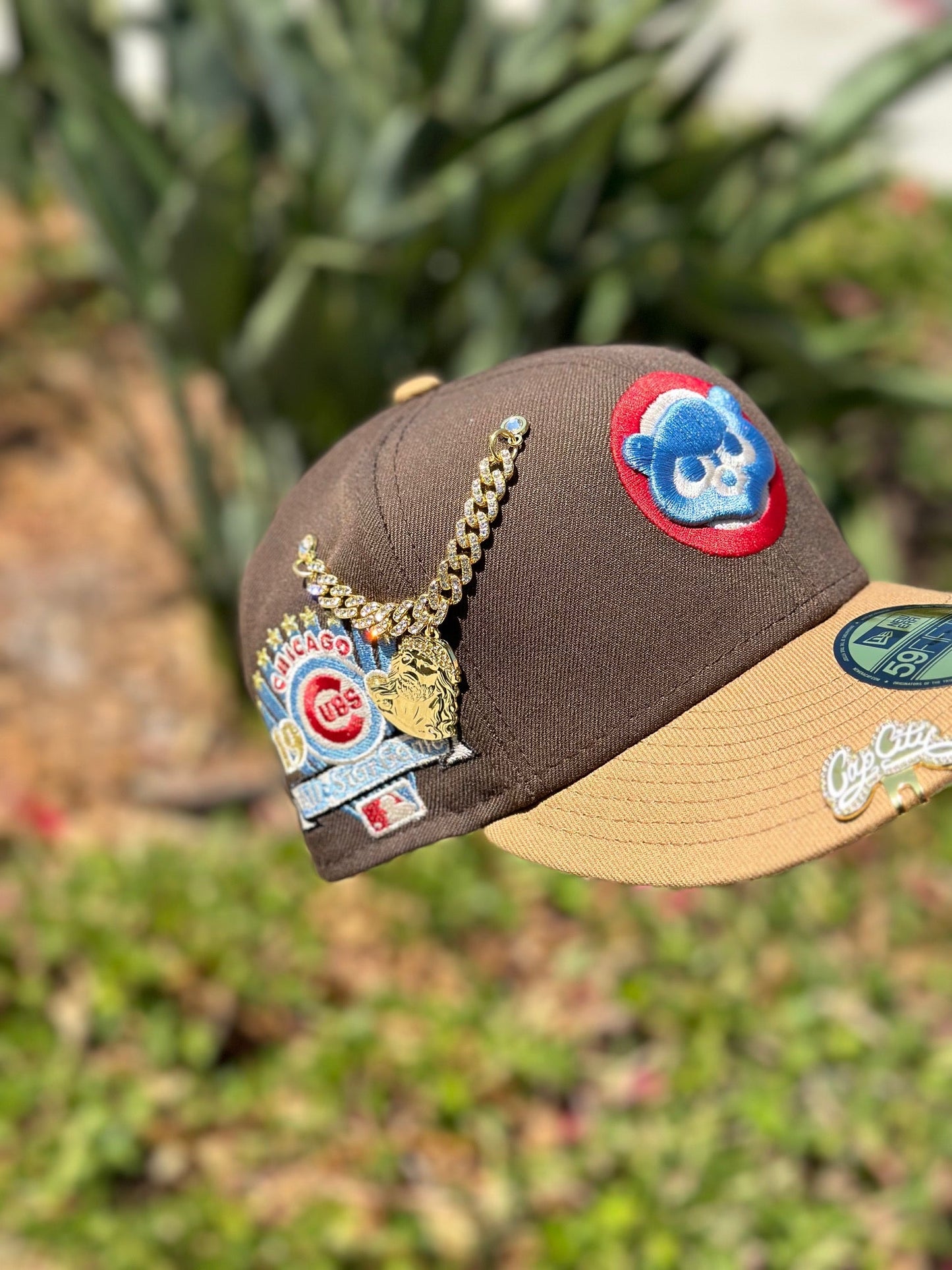 NEW ERA EXCLUSIVE 59FIFTY MOCHA/KHAKI CHICAGO CUBS W/ 1990 ALL STAR GAME PATCH