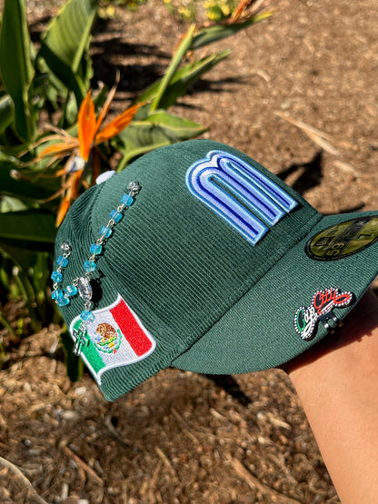 NEW ERA EXCLUSIVE 59FIFTY GREEN CORDUROY MEXICO W/ MEXICO FLAG SIDE PATCH