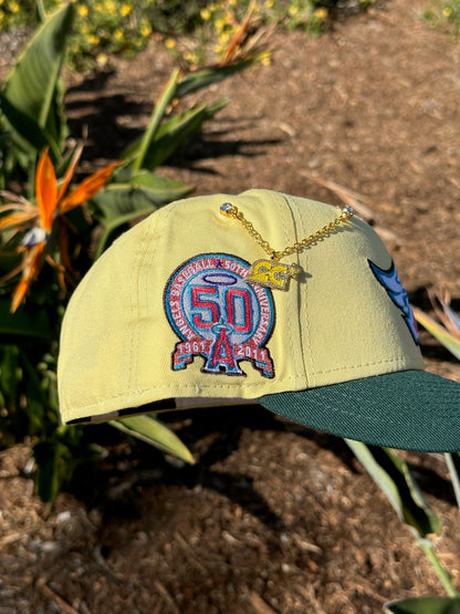 NEW ERA 59FIFTY SOFT YELLOW/GREEN ANAHEIM ANGELS W/ 50TH ANNIVERSARY SIDE PATCH