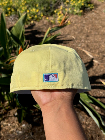 NEW ERA 59FIFTY SOFT YELLOW/GREEN ANAHEIM ANGELS W/ 50TH ANNIVERSARY SIDE PATCH