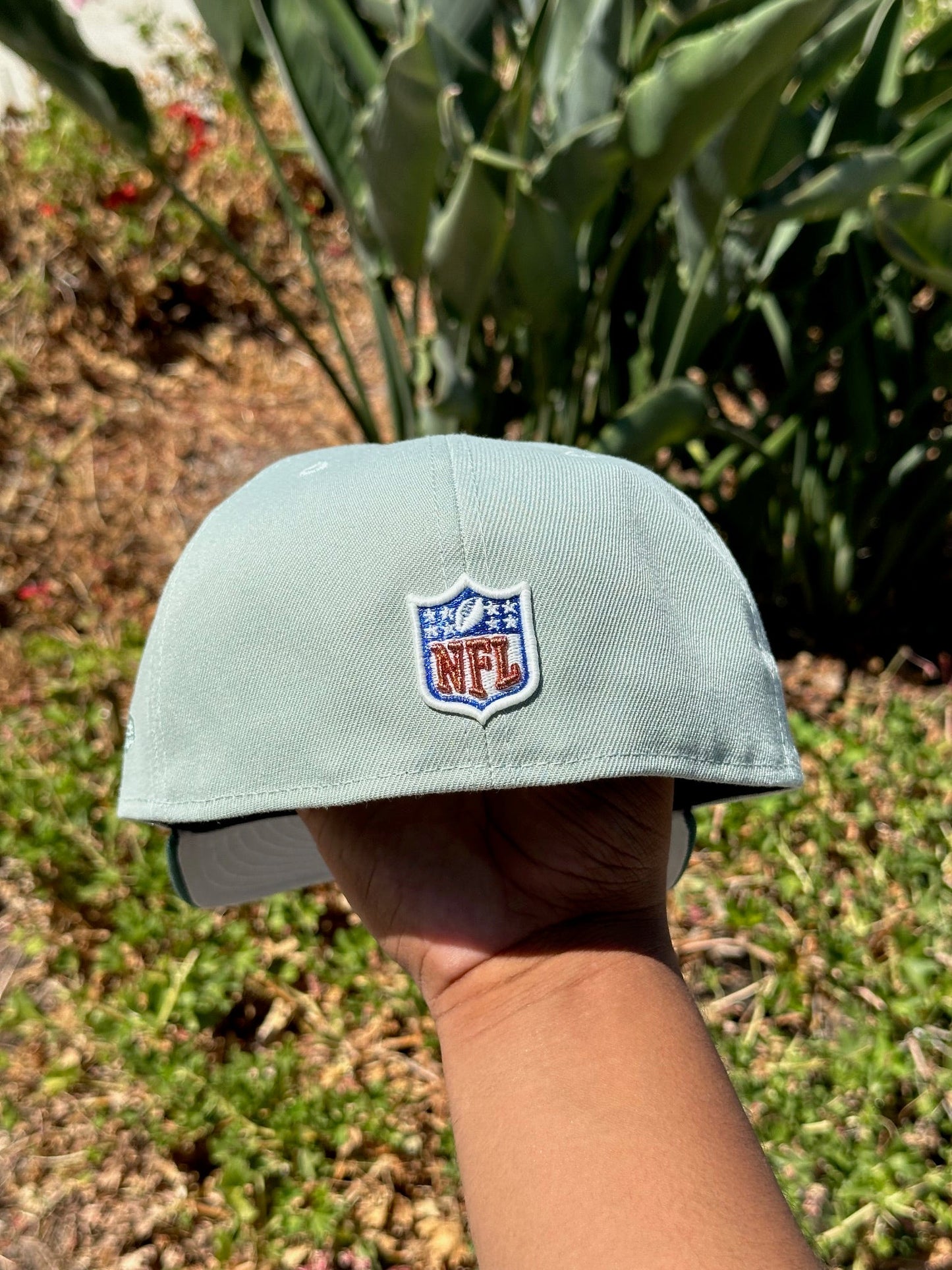 NEW ERA EXCLUSIVE 59FIFTY MINT/EMERALD LOS ANGELES RAMS SCRIPT W/ SUPERBOWL XXXIV SIDE PATCH