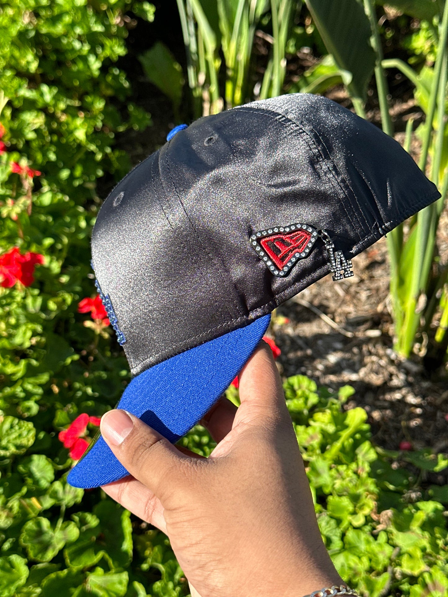 NEW ERA EXCLUSIVE 59FIFTY SATIN/BLUE LOS ANGELES DODGERS W/ 100TH ANNIVERSARY SIDEPATCH