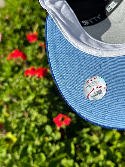 NEW ERA EXCLUSIVE 59FIFTY SATIN/BLUE LOS ANGELES DODGERS W/ 100TH ANNIVERSARY SIDEPATCH