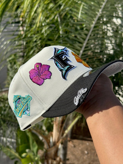 NEW ERA EXCLUSIVE 9FIFTY A-FRAME CHROME WHITE/BLACK FLORIDA MARLINS W/EMBROIDERY +1997 WORLD SERIES SIDE PATCH