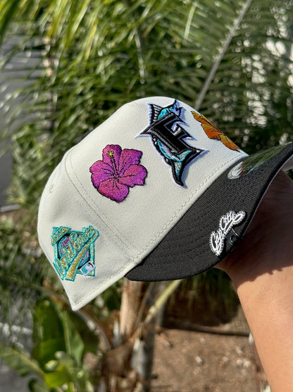 NEW ERA EXCLUSIVE 9FIFTY A-FRAME CHROME WHITE/BLACK FLORIDA MARLINS W/EMBROIDERY +1997 WORLD SERIES SIDE PATCH