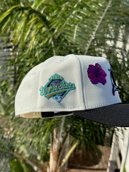 NEW ERA EXCLUSIVE 9FIFTY A-FRAME CHROME WHITE/BLACK FLORIDA MARLINS W/EMBROIDERY +1997 WORLD SERIES SIDE PATCH