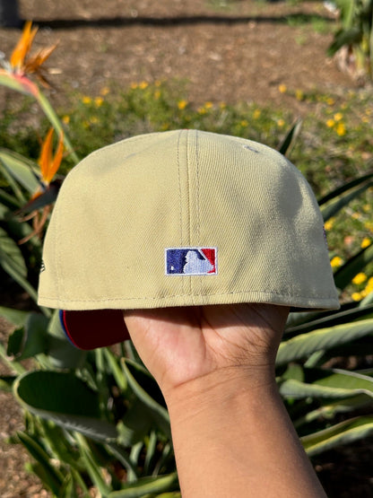 NEW ERA EXCLUSIVE 59FIFTY VEGAS GOLD/BLUE LOS ANGELES DODGERS SCRIPT W/ 75TH WORLD SERIES SIDE PATCH