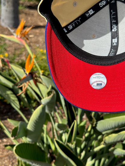 NEW ERA EXCLUSIVE 59FIFTY VEGAS GOLD/BLUE LOS ANGELES DODGERS SCRIPT W/ 75TH WORLD SERIES SIDE PATCH