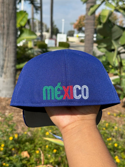 NEW ERA EXCLUSIVE 59FIFTY BLUE MEXICO "EL GALLO" W/ MEXICO FLAG SIDE PATCH