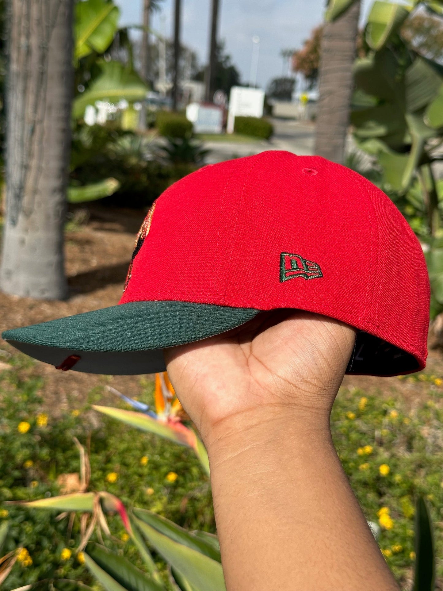 NEW ERA EXCLUSIVE 59FIFTY RED/FOREST GREEN MEXICO "EL GALLO" W/ MEXICO FLAG SIDE PATCH