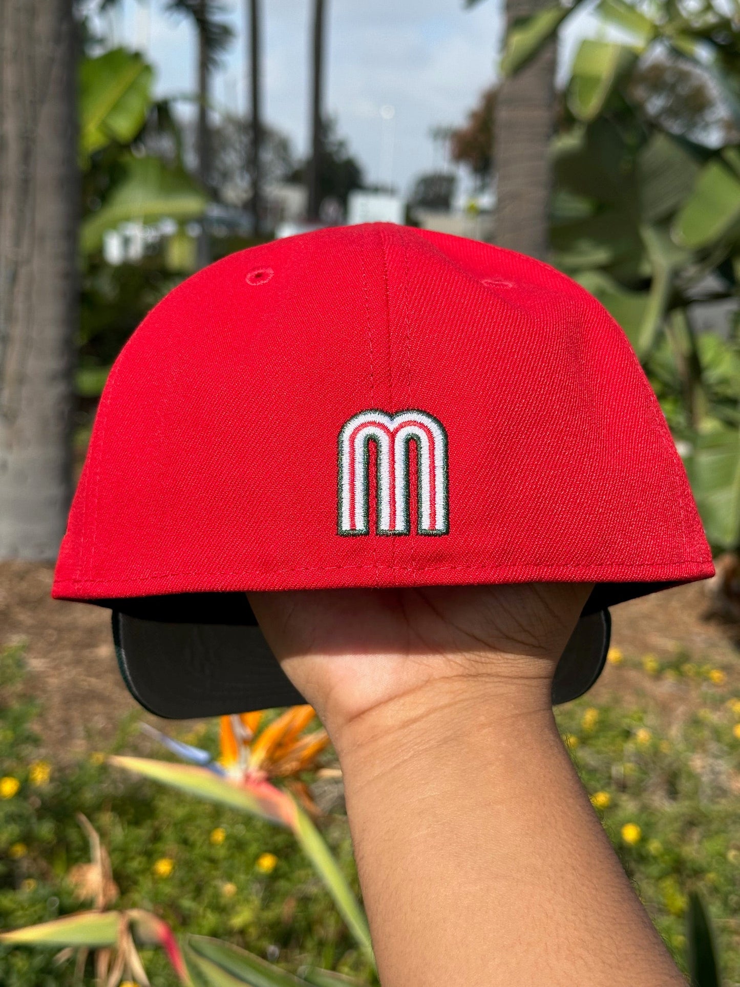 NEW ERA EXCLUSIVE 59FIFTY RED/FOREST GREEN MEXICO "EL GALLO" W/ MEXICO FLAG SIDE PATCH