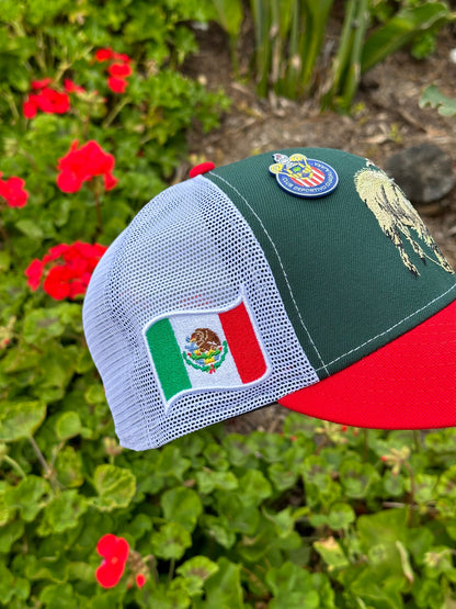 NEW ERA EXCLUSIVE 59FIFTY GREEN/RED "THE GOAT" MESHBACK W/ MEXICO FLAG SIDE PATCH