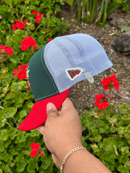 NEW ERA EXCLUSIVE 59FIFTY GREEN/RED "THE GOAT" MESHBACK W/ MEXICO FLAG SIDE PATCH