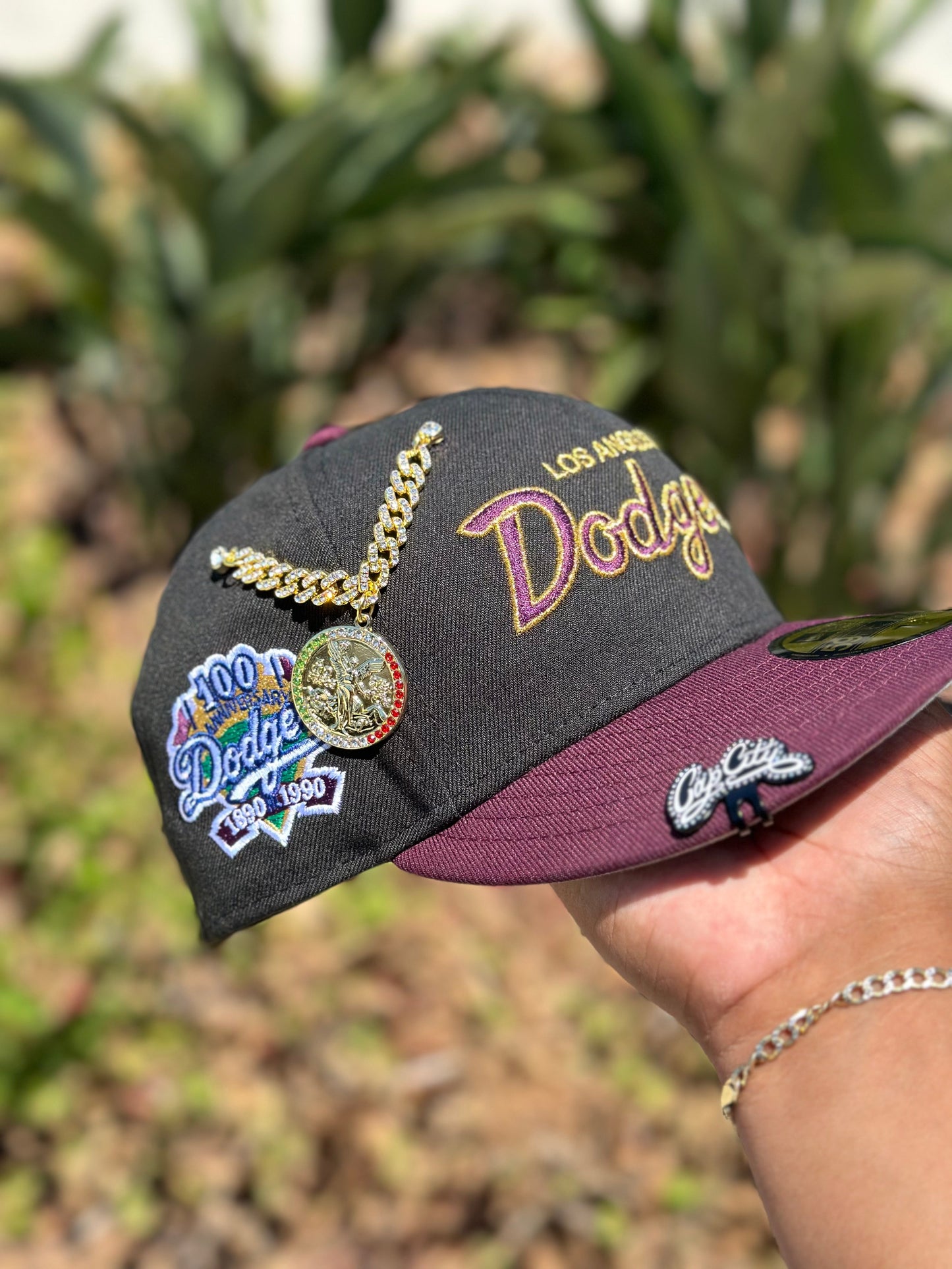 NEW ERA 59FIFTY BLACK/BURGUNDY LOS ANGELES DODGERS W/ 100TH ANNIVERSARY SIDE PATCH
