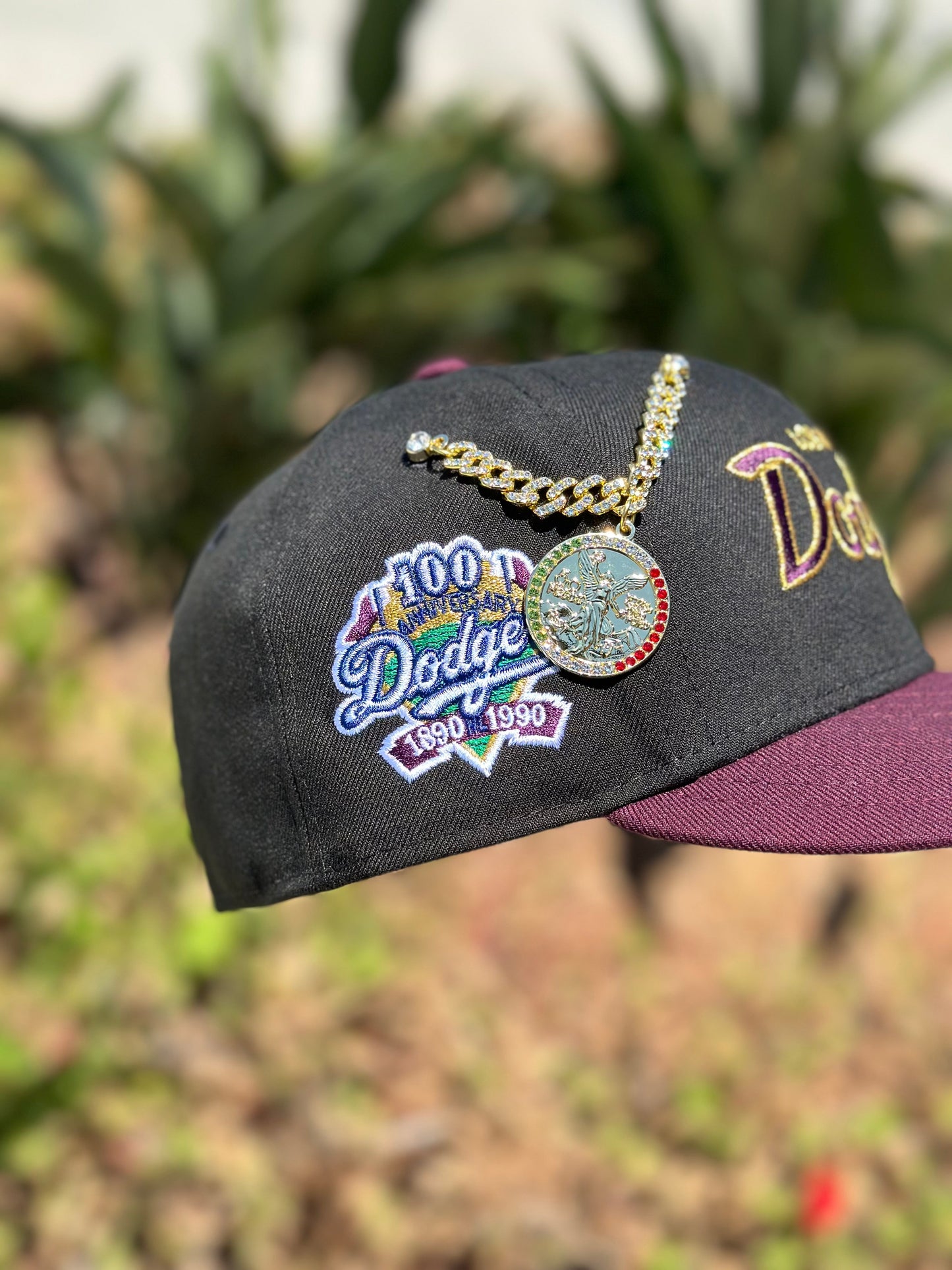 NEW ERA 59FIFTY BLACK/BURGUNDY LOS ANGELES DODGERS W/ 100TH ANNIVERSARY SIDE PATCH