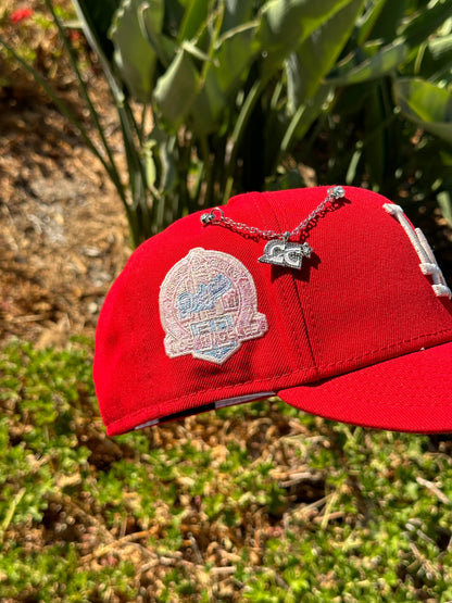 NEW ERA EXCLUSIVE 59FIFTY RED LOS ANGELES DODGERS W/ 60TH ANNIVERSARY SIDE PATCH