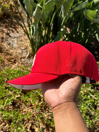NEW ERA EXCLUSIVE 59FIFTY RED LOS ANGELES DODGERS W/ 60TH ANNIVERSARY SIDE PATCH
