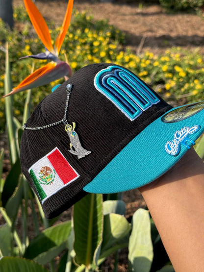 NEW ERA EXCLUSIVE 59FIFTY CORDUROY/TURQUOISE MEXICO W/ MEXICO FLAG SIDE PATCH