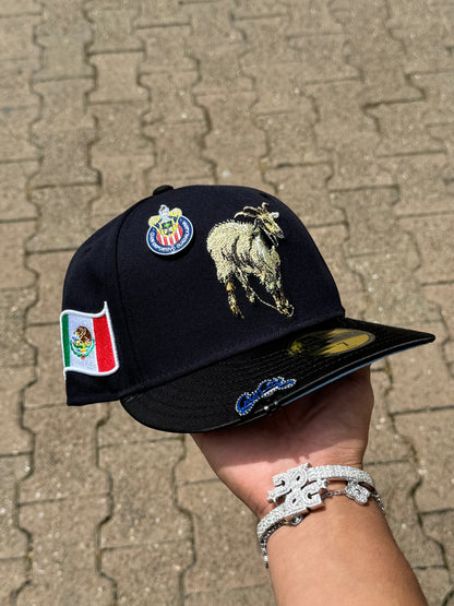 NEW ERA EXCLUSIVE 59FIFTY NAVY/SATIN MEXICO "THE GOAT" W/ MEXICO FLAG PATCH