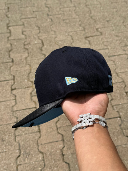 NEW ERA EXCLUSIVE 59FIFTY NAVY/SATIN MEXICO "THE GOAT" W/ MEXICO FLAG PATCH