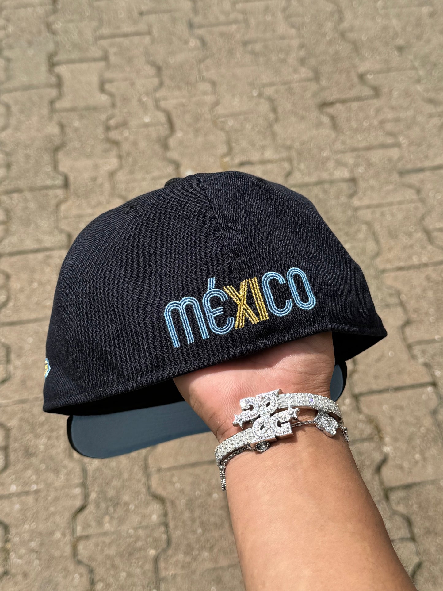 NEW ERA EXCLUSIVE 59FIFTY NAVY/SATIN MEXICO "THE GOAT" W/ MEXICO FLAG PATCH