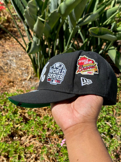 NEW ERA 59FIFTY BLACK ATLANTA BRAVES W/ WORLD SERIES EMBROIDERY PATCHES