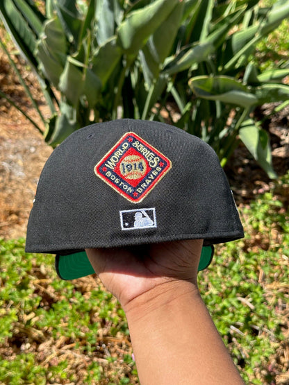 NEW ERA 59FIFTY BLACK ATLANTA BRAVES W/ WORLD SERIES EMBROIDERY PATCHES