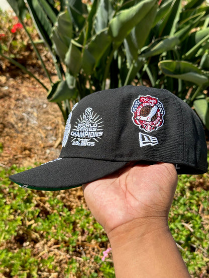NEW ERA 59FIFTY BLACK CHICAGO WHITE SOX W/ WORLD SERIES EMBROIDERY PATCHES