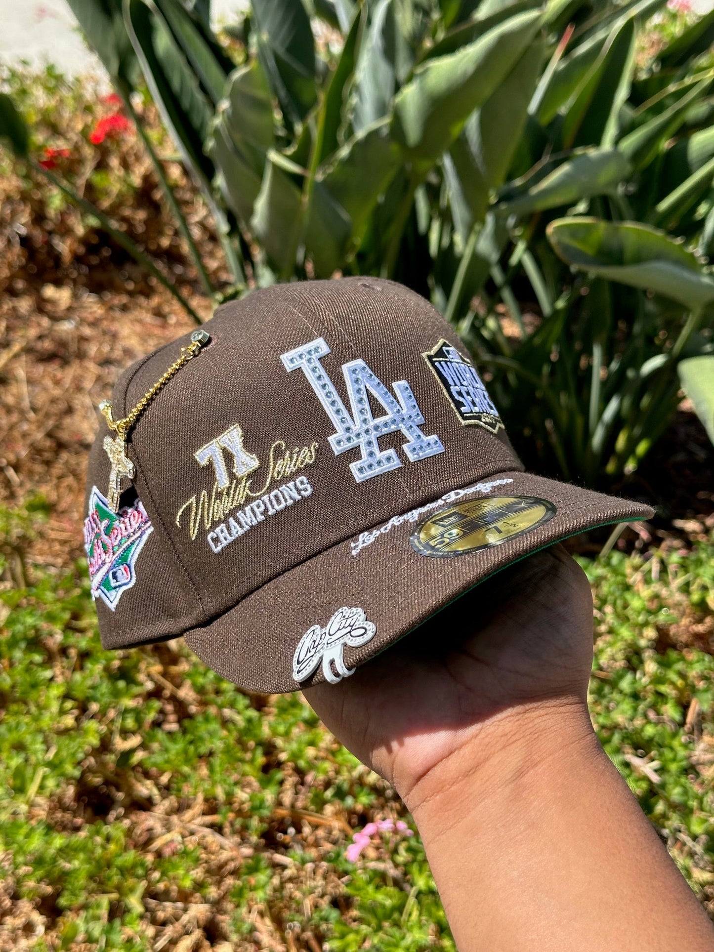 NEW ERA EXCLUSIVE 59FIFTY WALNUT LOS ANGELES DODGERS W/ WORLD SERIES EMBROIDERY PATCHES