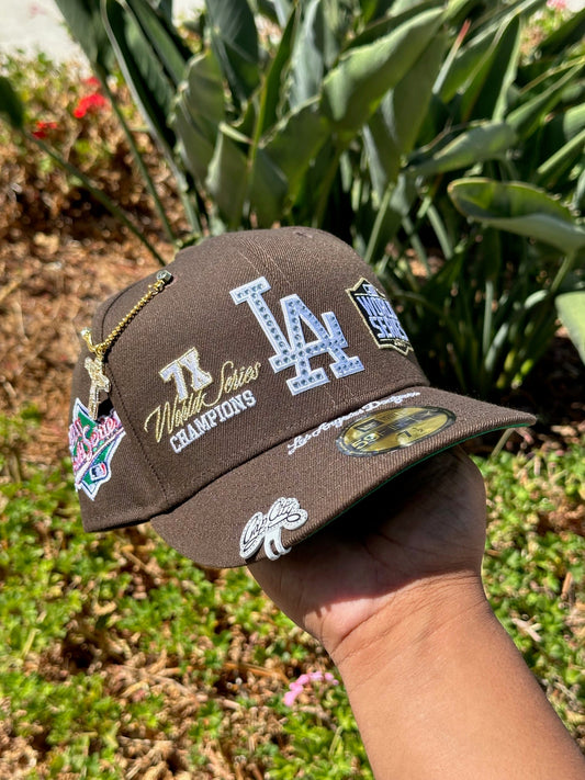 NEW ERA EXCLUSIVE 59FIFTY WALNUT LOS ANGELES DODGERS W/ WORLD SERIES EMBROIDERY PATCHES