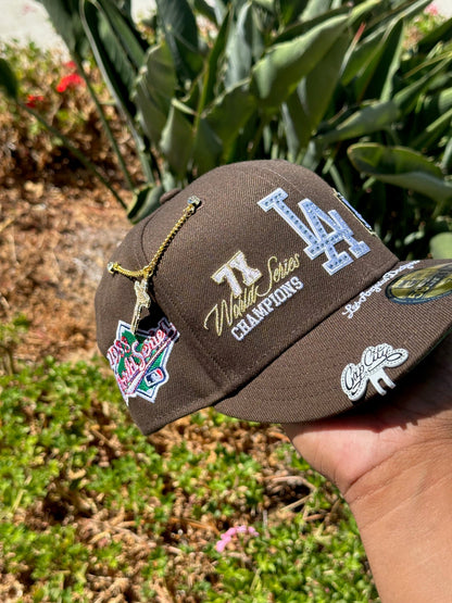 NEW ERA EXCLUSIVE 59FIFTY WALNUT LOS ANGELES DODGERS W/ WORLD SERIES EMBROIDERY PATCHES