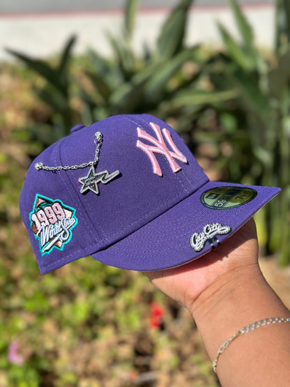 NEW ERA EXCLUSIVE 59FIFTY PURPLE NEW YORK YANKEES W/ 1999 WORLD SERIES SIDE PATCH