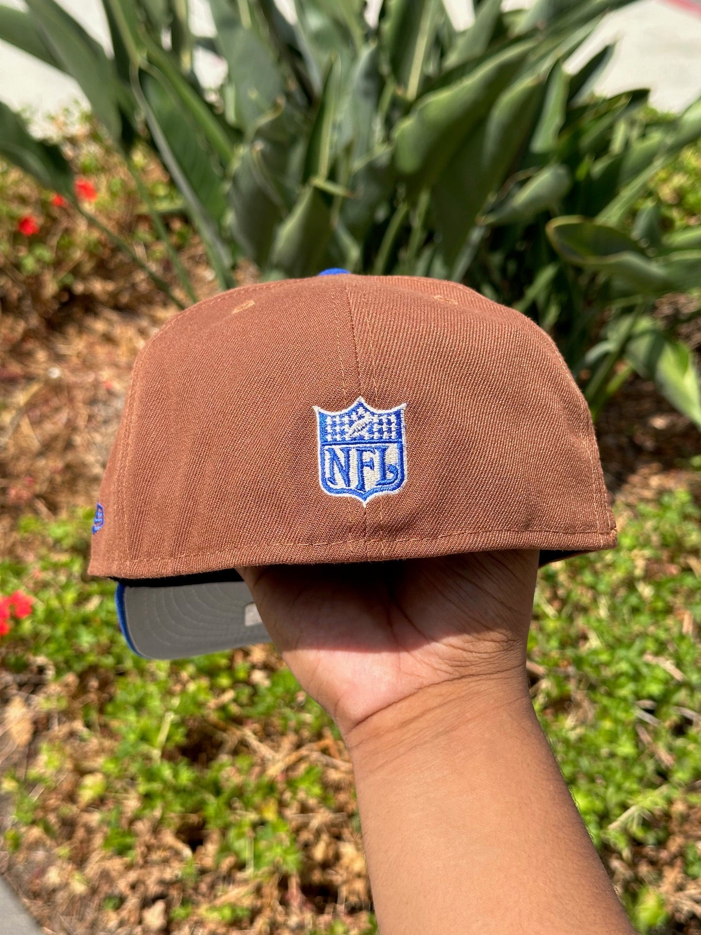 NEW ERA EXCLUSIVE 59FIFTY BROWN/BLUE LOS ANGELES RAMS  W/ 2000 SUPERBOWL SIDE PATCH