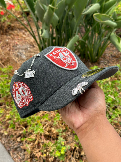 NEW ERA EXCLUSIVE 59FIFTY GREY WOOL LAS VEGAS RAIDERS W/ 60TH ANNIVERSARY SIDE PATCH
