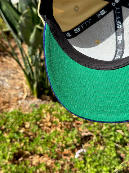 NEW ERA 59FIFTY VEGAS GOLD/BLUE ATLANTA BRAVES SCRIPT W/ 2017 INAUGURAL  SEASON SIDE PATCH