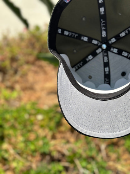 NEW ERA EXCLUSIVE 59FIFTY OLIVE GREEN/BLACK LOS ANGLES RAMS SCRIPT W/ 2004 PRO BOWL SIDE PATCH