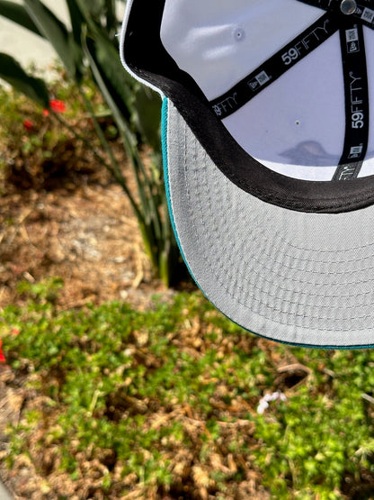 NEW ERA 59FIFY WHITE/TURQUOISE ANAHEIM ANGELS W/ 50TH ANNIVERSARY SIDE PATCH