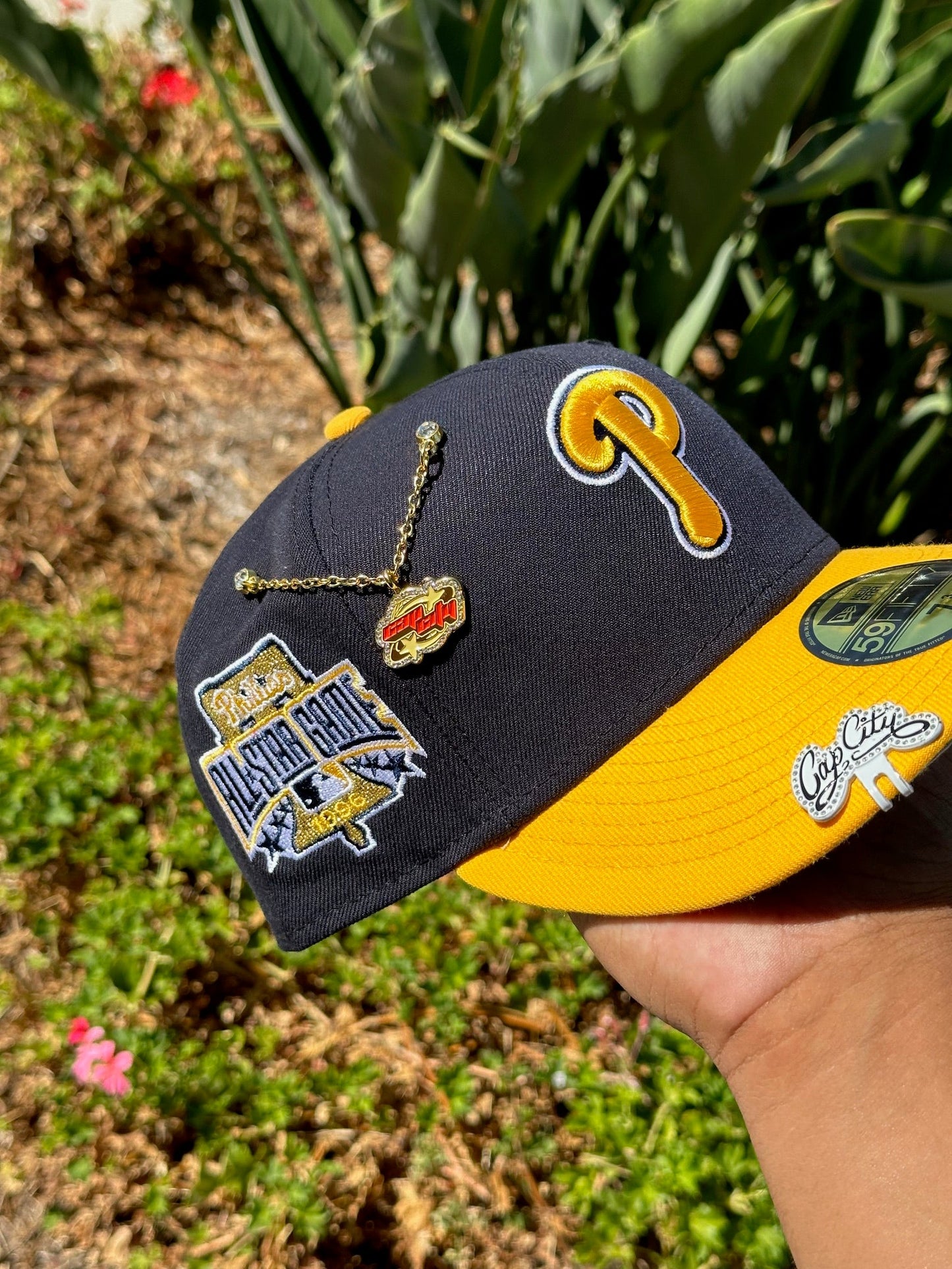 NEW ERA EXCLUSIVE 59FIFTY NAVY/YELLOW PHILADELPHIA PHILLIES W/ 1996 ALL STAR GAME PATCH