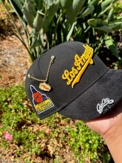 NEW ERA EXCLUSIVE 59FIFTY BLACK/CORDUROY LOS ANGELES DODGERS SCRIPT W/ 1ST WORLD SERIES SIDE PATCH