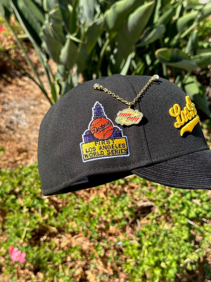 NEW ERA EXCLUSIVE 59FIFTY BLACK/CORDUROY LOS ANGELES DODGERS SCRIPT W/ 1ST WORLD SERIES SIDE PATCH